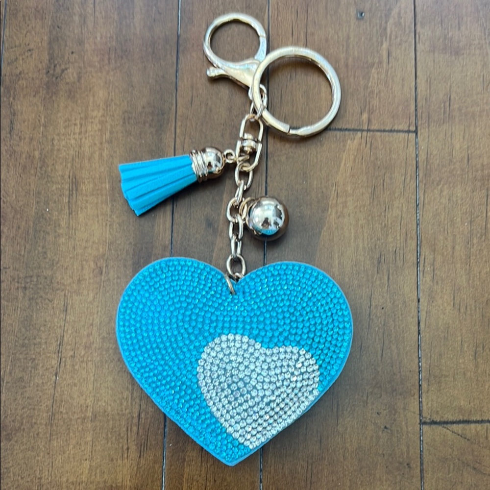 Blue and White Heart Keychain